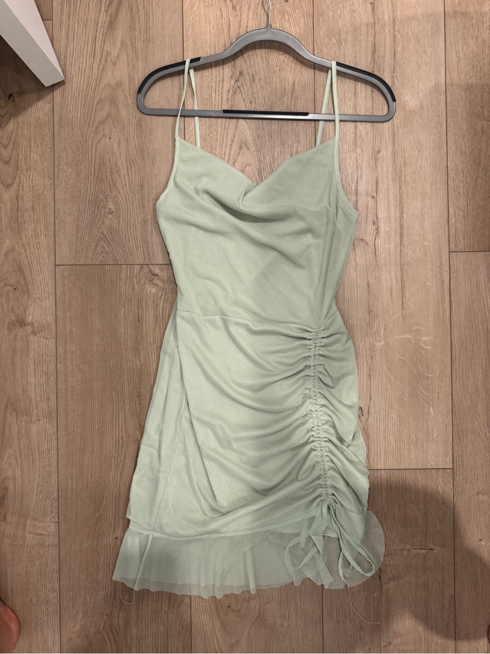 PrettyLittleThing Sage Ruched Cowl Mini Dress